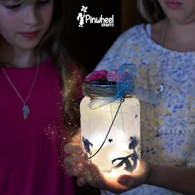 Pinwheel Crafts Fairy Lantern Toy for Kids Age 6-8 8-12+ Years - Make Your Own Night Light - Fairy Jar Gift for Girls with Led Light - Arts & Crafts Set, Pack of 2