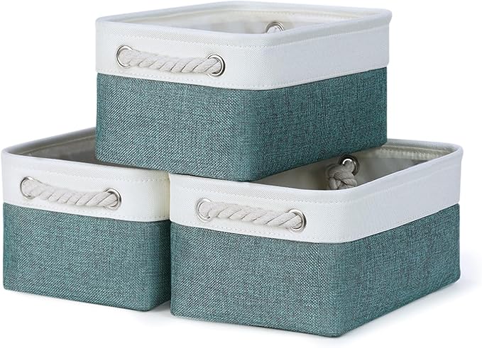 Bidtakay Small Storage Baskets for Shelves 3 Pack Fabric Storage Bins for Organizing Linen Collapsible Organizer for Closet-Deep Green