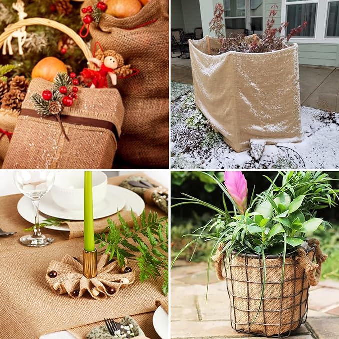 Burlap Fabric Roll, 40" x 24 Feet Burlap Garden Fabric Natural Jute for Decorations, Crafts, Weddings, Table Runner, Landscaping, Plants & Tree Covering