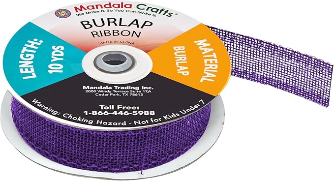 Mandala Crafts Purple Burlap Ribbon 1 Inch Wide Jute Ribbons for Crafts - 20 Yds Roll Rustic Burlap Wrap Trim Ribbons for Wreaths Bows Wedding Party Decoration