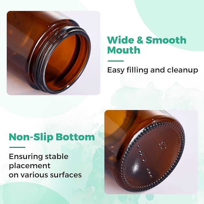 4OZ Amber Glass Jars with lids, 36 Pack Empty Cosmetic Jars, Refillable Airtight Wide Mouth Container for DIY, Sample, Cream, Lotion, Candle Making, Powder, Cosmetic