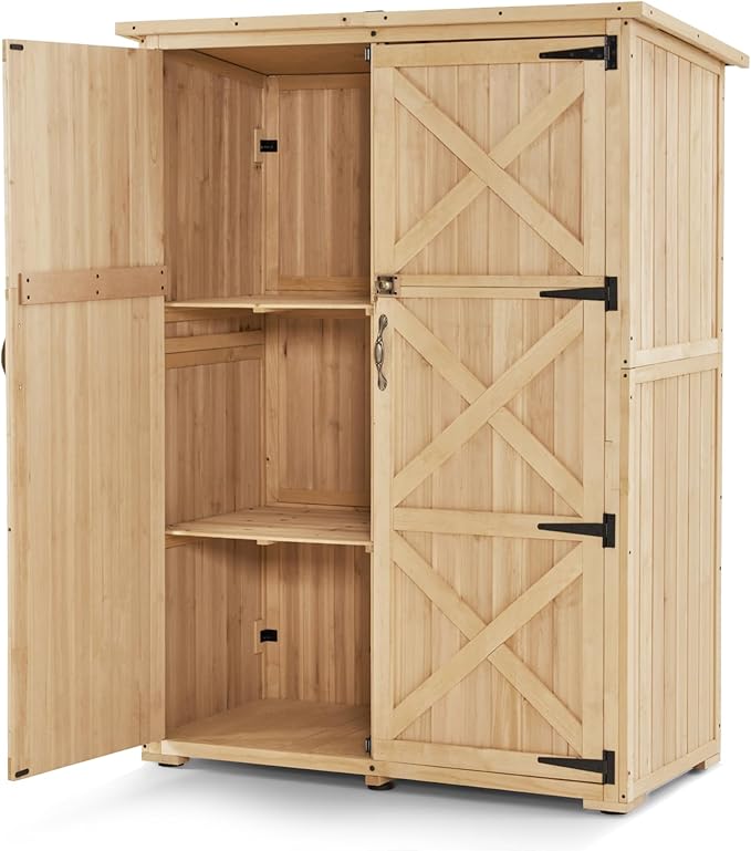 Macrout Outdoor Storage Cabinet, Wooden Storage Shed with Lock, Outside Garden Tool Shed with 2 Doors for Patio Yard Lawn, 1933 (Large)