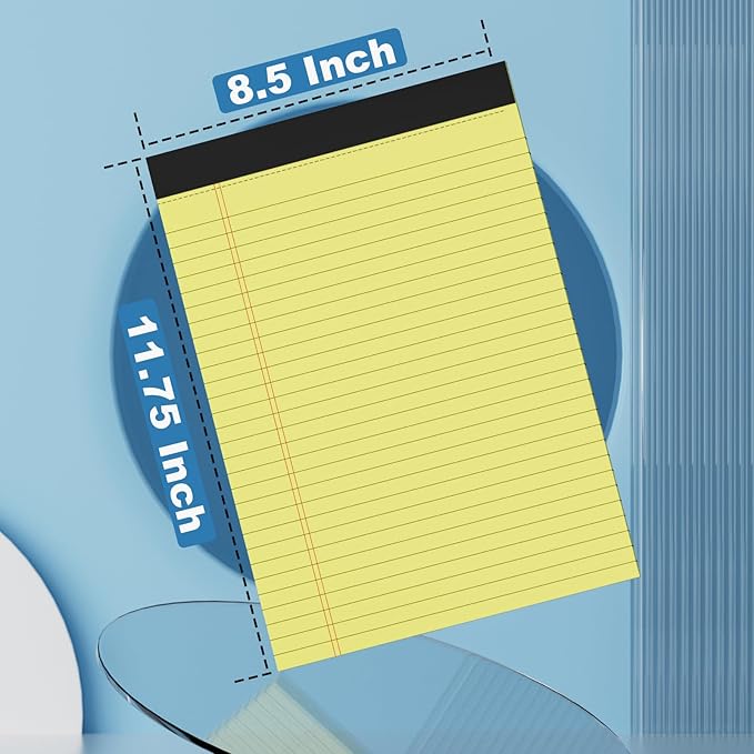 AILZFEI 300 Sheets Light Yellow Legal Pads 8.5 x 11.75 Wide Ruled Paper 6-Pack Note Pad 50 Sheets per Notepad Perforated Writing Pad Durable Sturdy Back 8x11 Pads of Paper