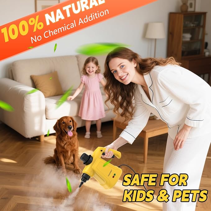 Steam Cleaner for Home, Cauzyart Pressurized HandHeld Steamer for Cleaning with 11pcs Accessories and Safety Lock, Multi-Purpose Steamer for Bathroom,Tile, Window and Car