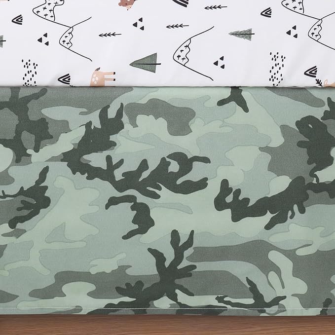 The Peanutshell 3 Piece Baby Crib Bedding Set for Boys - Newborn, Infant & Toddler Nursery Bed Set Decor with Fitted Crib Sheet, Dust Ruffle Comforter - Woodland Camo