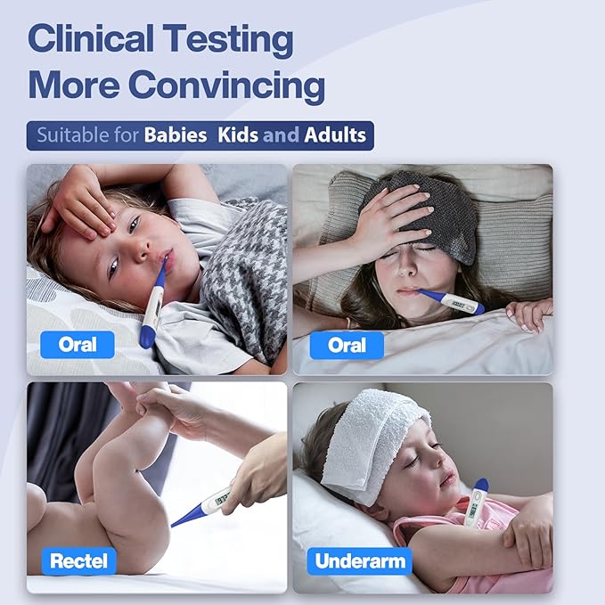 Boncare 10 Seconds Digital Thermometer for Adults and Kids - Accurate & Safe Rectal Thermometer for Baby with Fever Alarm, Oral Thermometer FSA HSA Eligible (Dark Blue)