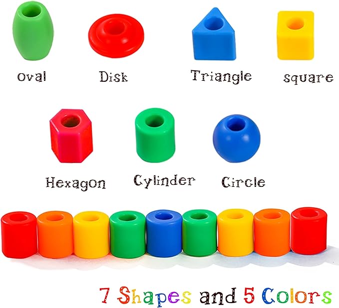 Lacing Beads for Toddlers (60 Stringing Beads,4 Strings) -Educational Montessori Preschool Activities,Toddler Sensory Occupational Therapy Toys Autism OT (with Storage Bag)