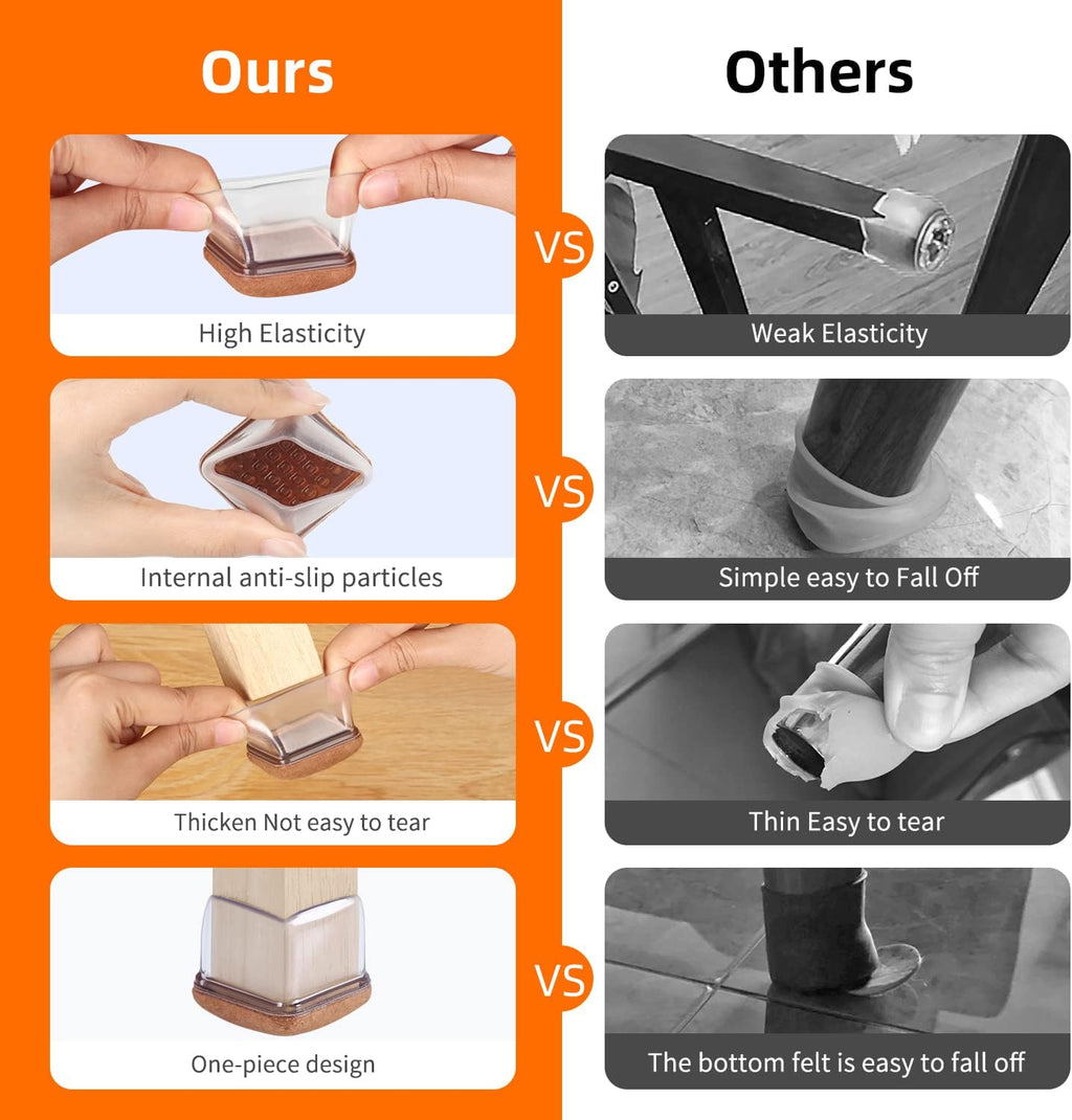 Ezprotekt Chair Leg Floor Protectors for Hardwood Floors, Felt Furniture Pads, Silicone Felt Furniture Leg Pads Caps Covers for Table Desk Sofa No Scratches and Reduce Noise (M Fit: 0.75" - 1")