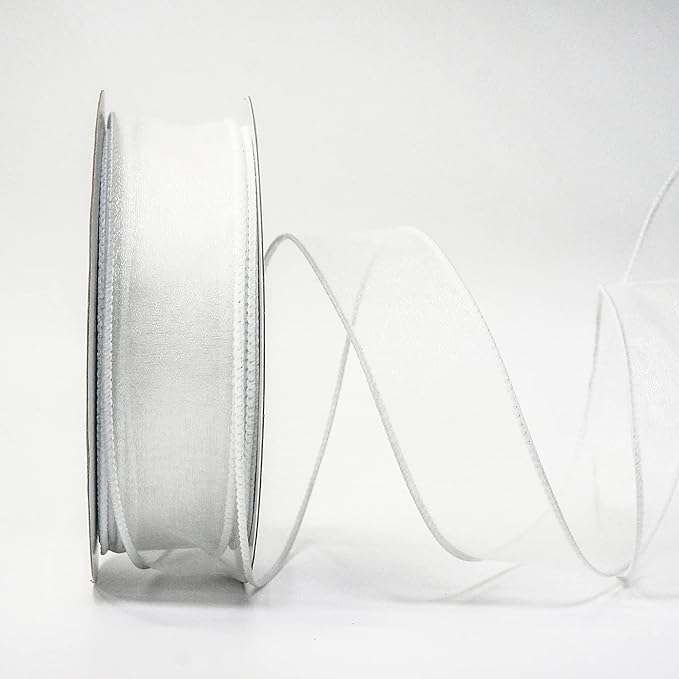 CT CRAFT LLC Sheer Organza Wired Ribbon 1.5" x 50Yards White for Wedding Chair Bow Flora Bouquet Gift Wrapping Christmas Tree Home Decor Wreath