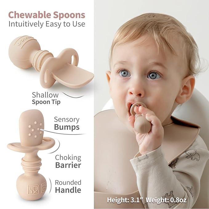 SAMiGO Silicone Baby Feeding Set, Baby Led Weaning Supplies, Suction Bowl Plate Bib Cup Self Feeding Spoons, Solid Food Eating Essentials, First Stage Utensils, 6+ Months