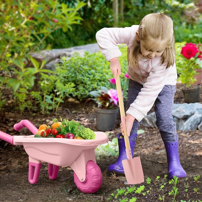 Kids Gardening Tools Outdoor Toys Set Backyard Play with Wheelbarrow Educational STEM Learning Pretend Toys Outdoor Indoor for Toddlers Kids Boys Girls