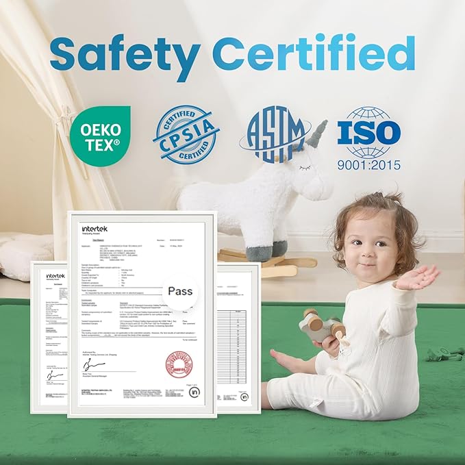 1.3" Thick Baby Play Mat for Floor, 79x118 Large Foam Tummy Time Mat, Padded Support Soft Plush Nursery Rug for Infant Kids Toddler Crawling Kick Activity (Emerald)