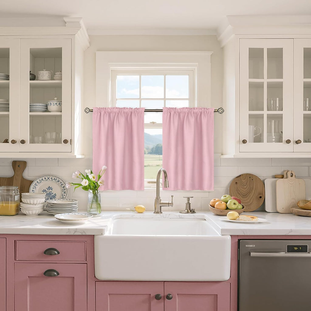 BGment Baby Pink Blackout Curtains 36 Inch Length for Short Window - Small Drapes Thermal Insulated with Rod Pocket Privacy for Cafe Kitchen Bathroom Girl Bedroom, 34 x 36 Inch, 2 Pnels