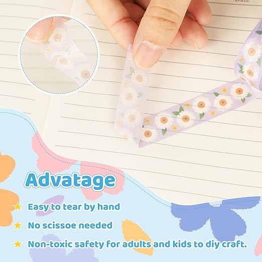 12 Rolls Sunflower Washi Tape Set, Floral Botanical Writable Masking Tapes, Cute Spring Colored Adhesive Tapes for DIY Art Crafts, Gift Wrapping, Scrapbook, School Supplies, Painters, Planners 16.4Ft