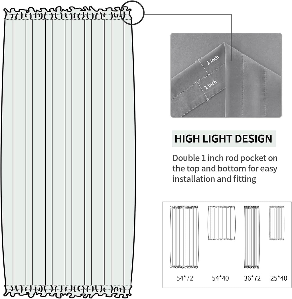 DWCN French Door Curtains – Rod Pocket Thermal Blackout Curtain for Doors with Glass Window, Kitchen and Patio Doors for Privacy, 36 X 72 Inches Long, 1 Curtain Panel with Tieback,Grey
