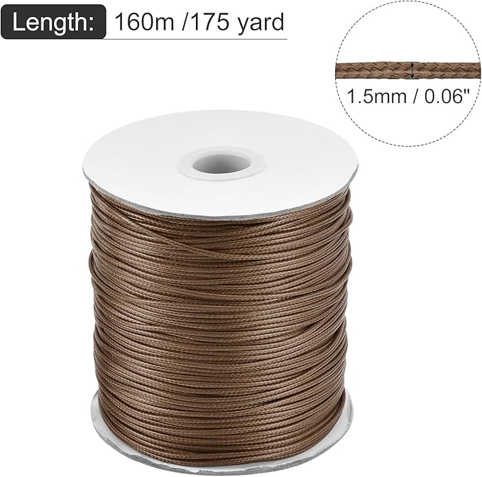 MECCANIXITY Waxed Cord 1.5mm Waxed Polyester Cord 175 Yard Wax String for Bracelet Making,Necklaces, Beading,Jewelry Making and DIY Crafts(Brown)
