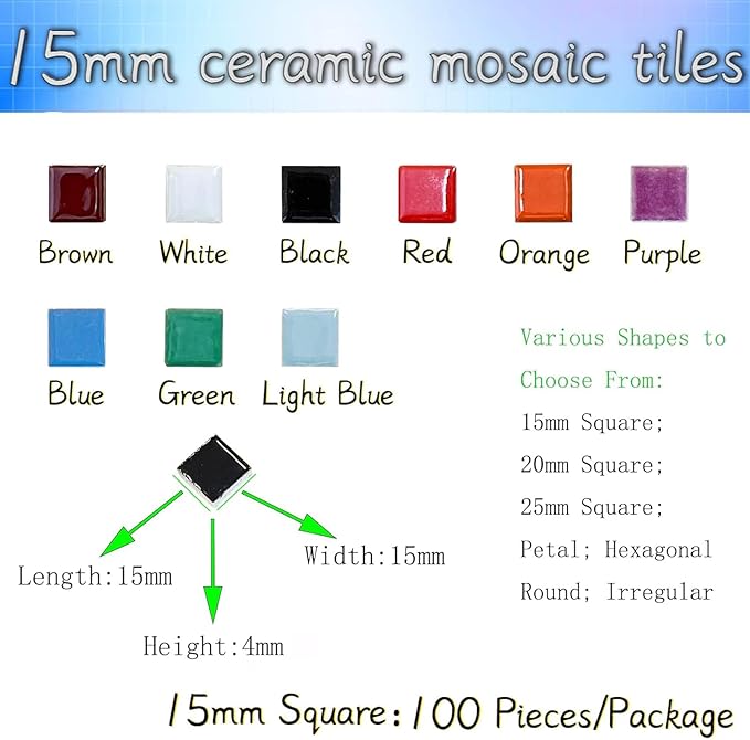 100 Pieces Ceramic Mosaic Tiles 3/5" Square Shapes Mosaic Ceramic Pieces Stained Ceramic Tiles Supplies for Crafts Beginner Mosaic Project Stepping Stones Mosaic Birdhouse Decor - Green