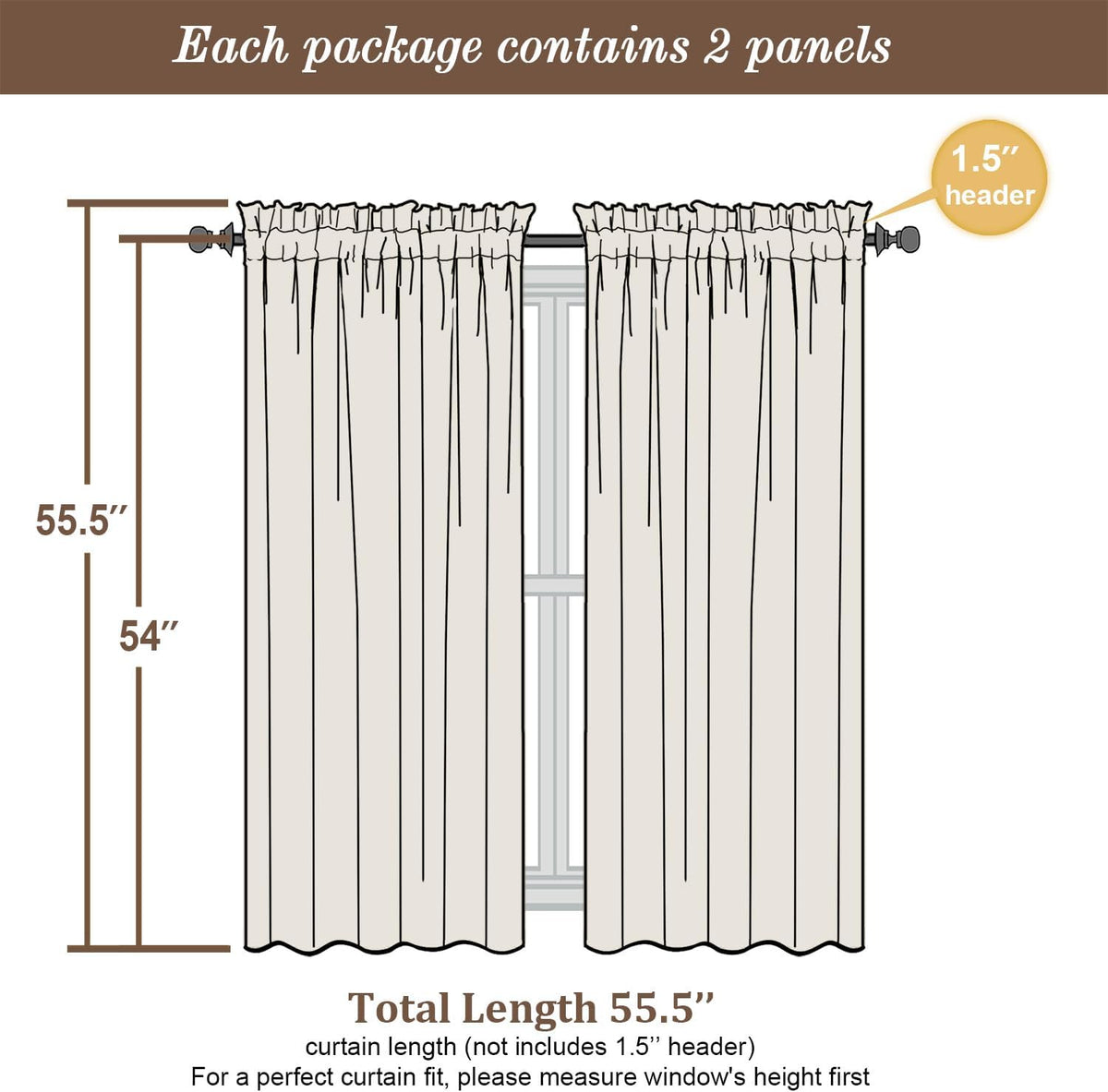Chyhomenyc Taupe Sheer Curtains 54 Inch Long 2 Panels, Light Filtering Rod Pocket Voile Short Curtains Drapes for Living Room Bedroom Small Windows, 42Wx45L Inches