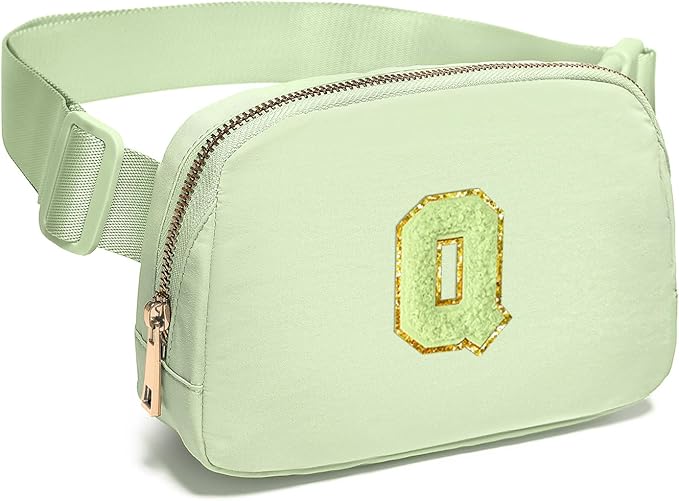Gitus Gifts for 8 9 10 11 12 Year Old Girls Belt Bag Fanny Pack Crossbody Bags with Initial Letter Patch Cute Stuff Birthday Gifts for Teen Girls Women Personalized Trend Stuff (Light Green-Q)
