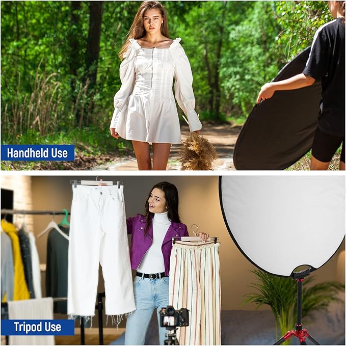 NEEWER 80cm Light Reflector with Handle & 3/8" Thread, 5 in 1 Foldable Round Light Diffuser, Translucent/Silver/Gold/White/Black for Studio or Outdoor Photo Lighting, RF-80II