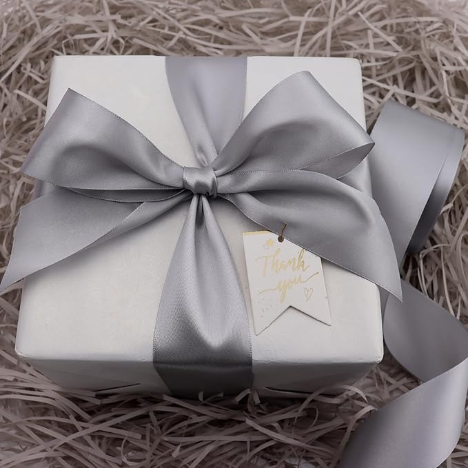 Gray Solid Satin Ribbon 2 Inch 25 Yards Solid Polyester Fabric Ribbon for Gift Wrapping Wedding Christmas Baby Shower Birthday Party Decoration Handmade Immortal Flower Craft