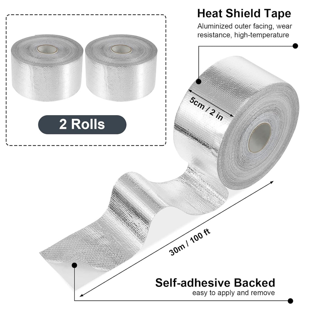 Zonon 2 Rolls Aluminum Foil Tape Heat Shield Tape Barrier Adhesive Reflective Fiberglass Thermal Insulation Reflective Material High Temp Protection(Silver,2 Inch X 100 ft)