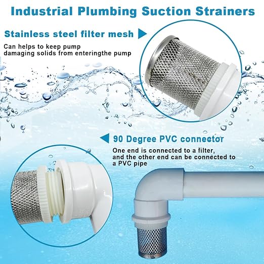 DN20 inch stainless steel filter cover connected to 90 degree elbow 3/4" PVC DN20 water pipe, suction hose strainer used to remove debris and reduce solid entry(1pcs)