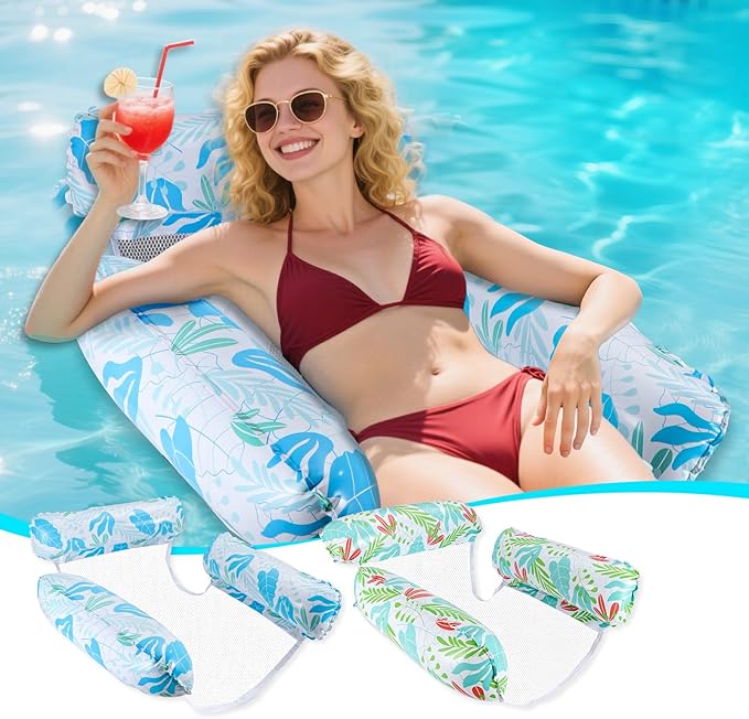 Inflatable Pool Floats for Adults, 2-Pack Multi-Purpose Pool Hammock Floating Chairs, Heavy Duty PVC Material, Water Floats for Swimming Pool, Beach, Summer Pool Toys Party Gifts