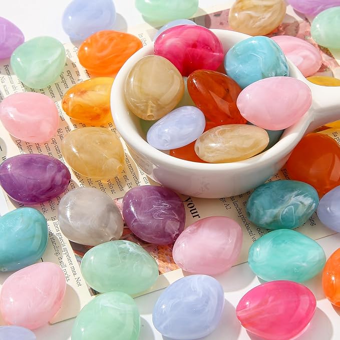 80pcs Acrylic Beads Large Imitation Marble Bead Vintage Colors Beads for Jewelry Making Bracelet Necklace Craft Making Supplies(19 * 23light)