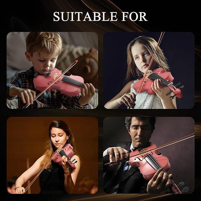 1/8 Violin Kit, Beginner Violin for Kids, Students, Complete Kids Violins Set with Case, Bow, Rosin, Ideal for Kids Violins Beginner Ages 4-5, Pink
