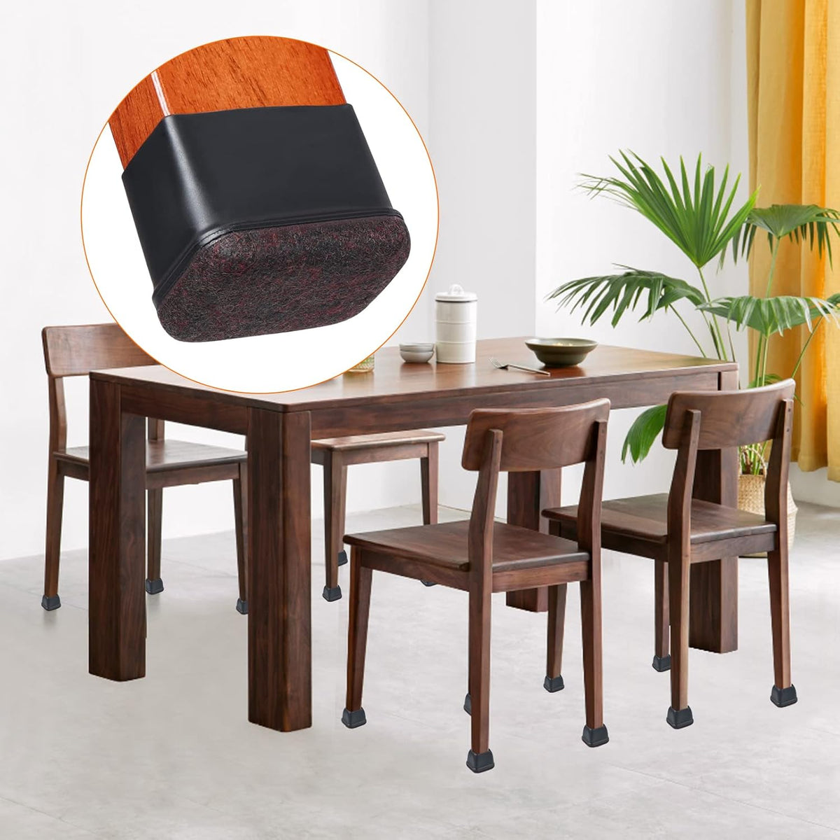 Ezprotekt 16 Pcs Rectangle Silicone Chair Leg Floor Protectors, Felt Rectangle Black Furniture Leg Cap Covers for Chair Table Desk - Anti- Scratches (Fit L :1.3-1.7", W: 0.9-1.2")