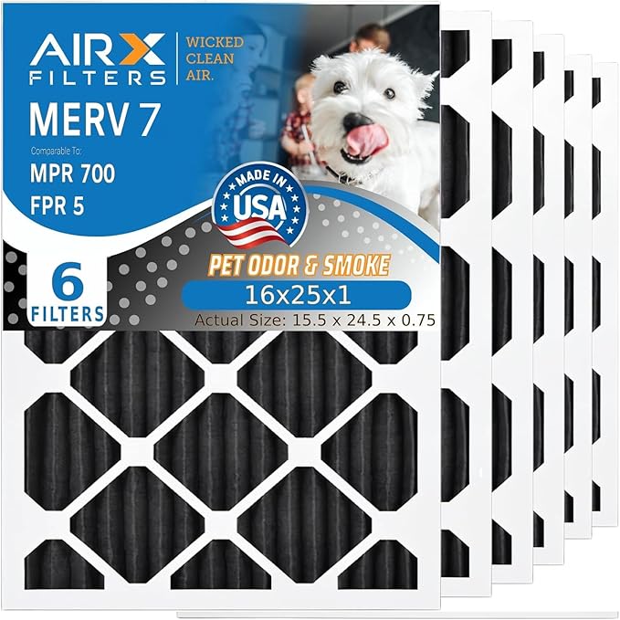 AIRX FILTERS WICKED CLEAN AIR. 16x25x1 Air Filter Odor Eliminator Carbon Filter MERV 7 AC HVAC Furnace Filters 6 Pack