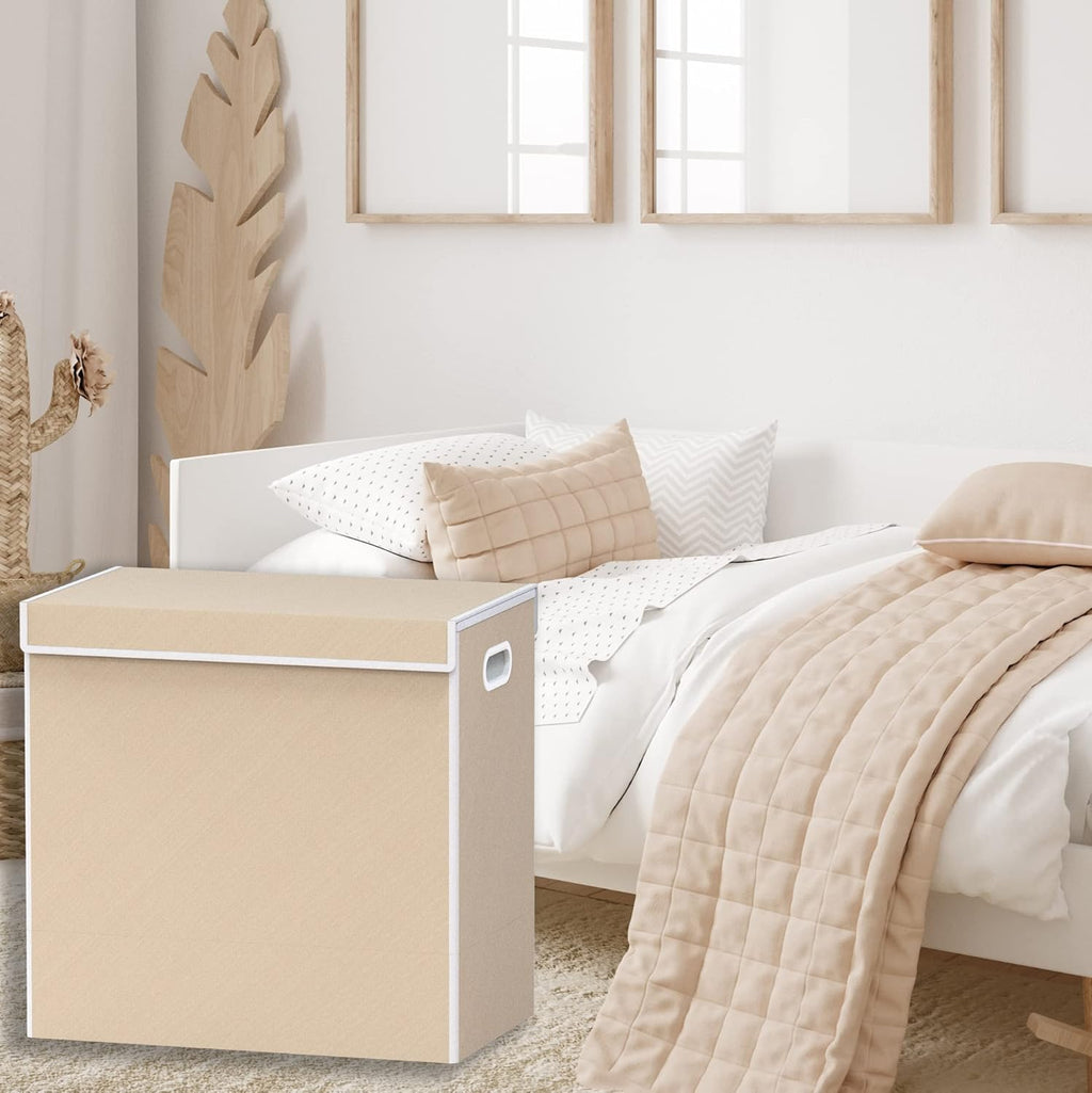Simple Houseware Double Laundry Hamper with Lid and Removable Laundry Bags, Beige
