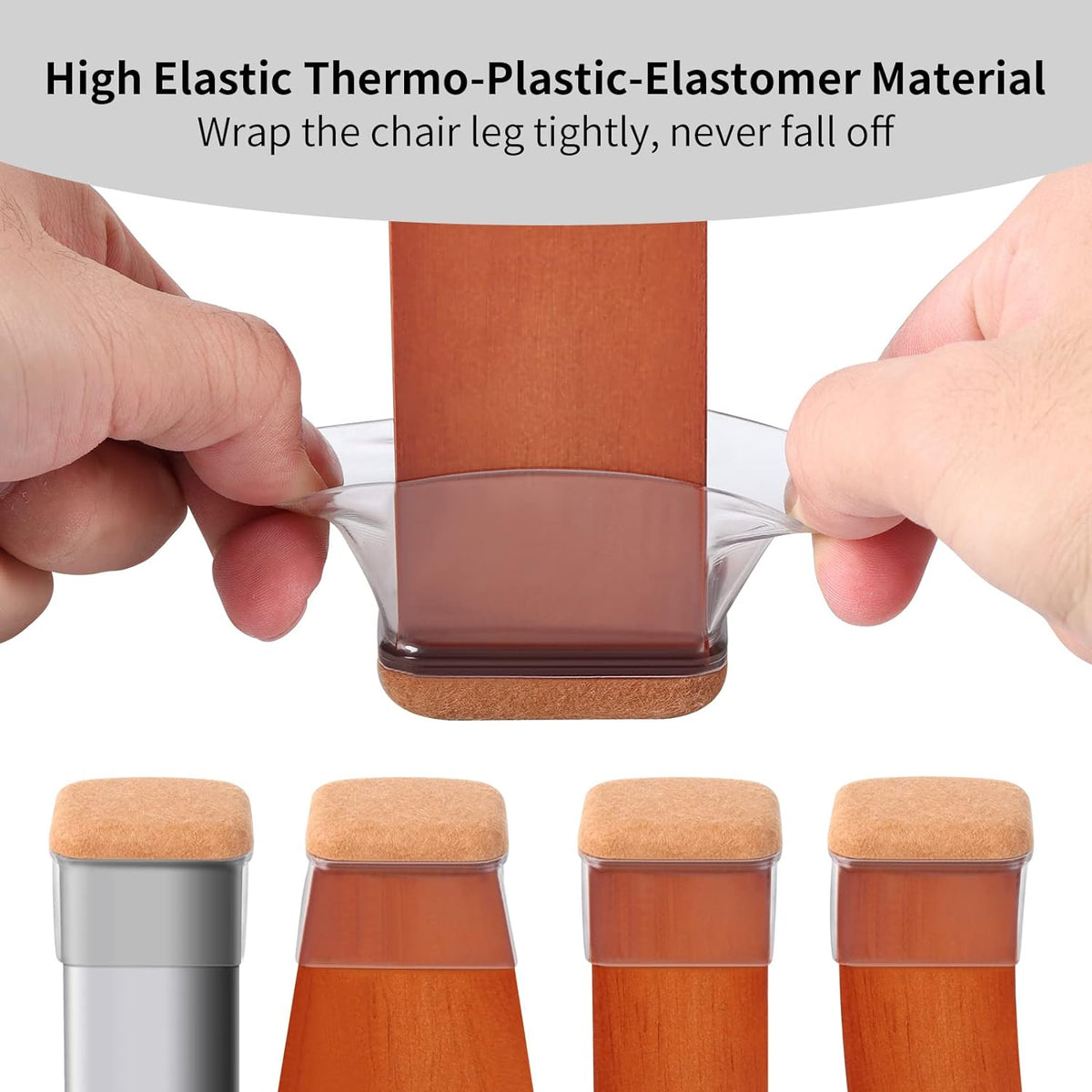 Ezprotekt 16 Pcs Rectangle Clear Silicone Chair Leg Floor Protectors with Felt, Rectangle Felt Furniture Leg Caps, Table Leg Covers Cups, Anti- Scratches and No Noise (Fit L :1.3-1.7", W: 0.9-1.2")