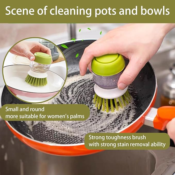 Soap Dispenser Dish Brush Palm Brush Scrub Brush Equipped with Storage Bracket and Drainage Base,Easy to Clean Kitchen Utensils and Sink, Includes a Replaceable Brush（Green）