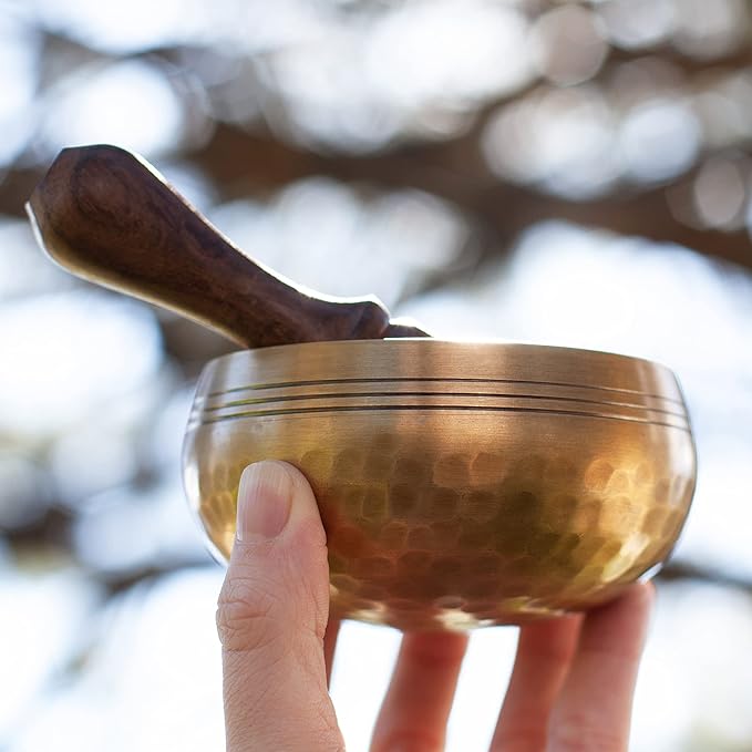 Tibetan Singing Bowl Set - Easy To Play for Beginners - Authentic Handcrafted Mindfulness Meditation Holistic Sound 7 Chakra Healing Gift by Himalayan Bazaar (3.5")