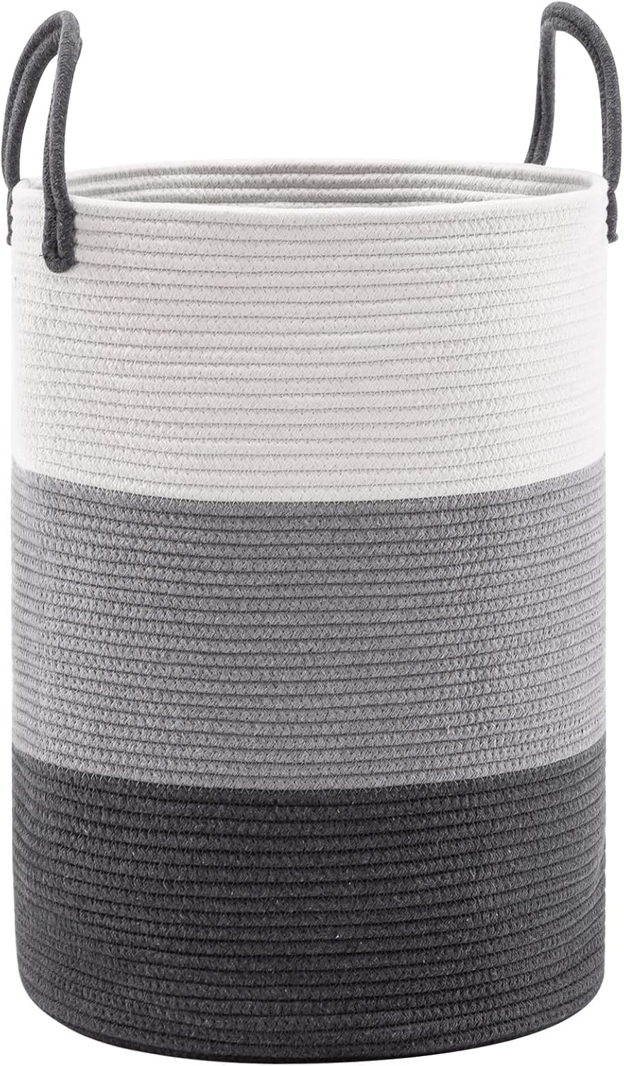 YOUDENOVA Woven Rope Laundry Hamper Basket, 58L Tall Luandry Basket, Baby Nursery Hamper for Blanket Storage, Clothes Hampers for Laundry in Bedroom-Large-Dark Grey