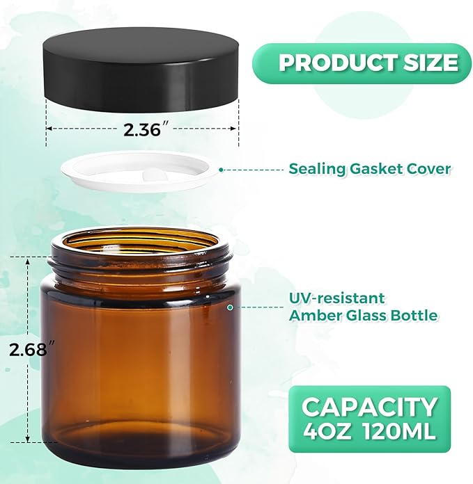 4OZ Amber Glass Jars with lids, 36 Pack Empty Cosmetic Jars, Refillable Airtight Wide Mouth Container for DIY, Sample, Cream, Lotion, Candle Making, Powder, Cosmetic