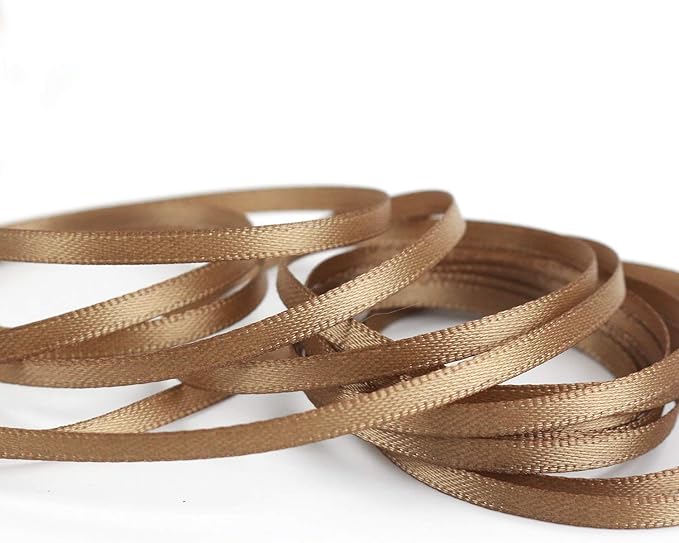 HUIHUANG Solid Color Satin Ribbon 1/8 inch x 100 Yards Roll Ribbon for Crafts (Light Brown)