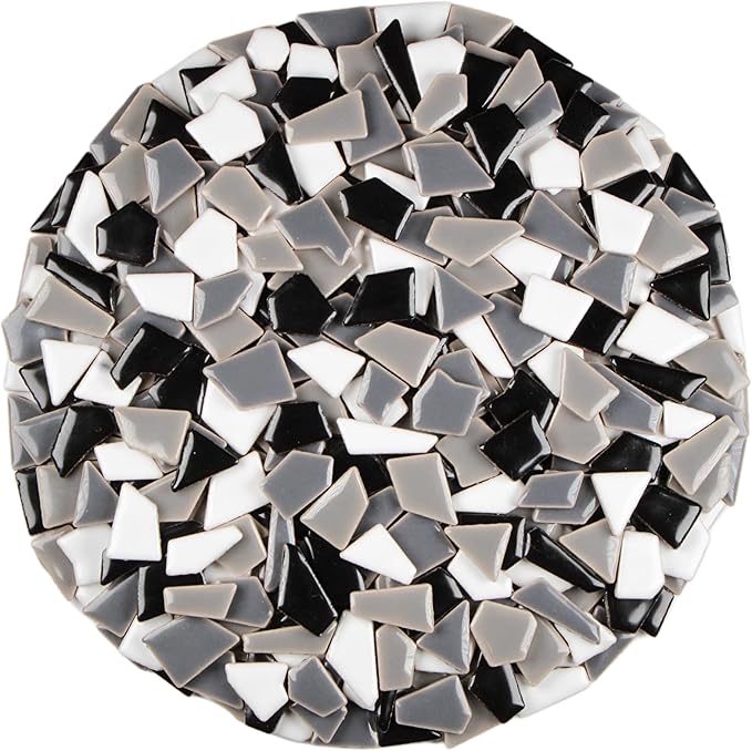 Ceramic Mosaic Tiles for Crafts & Art Projects 200 Grams Vibrant Colors Pieces Fit Together Like a Puzzle Endless Creative Ideas for Mosaic Art DIY Hobbies Small Sizes (Black White Gray)