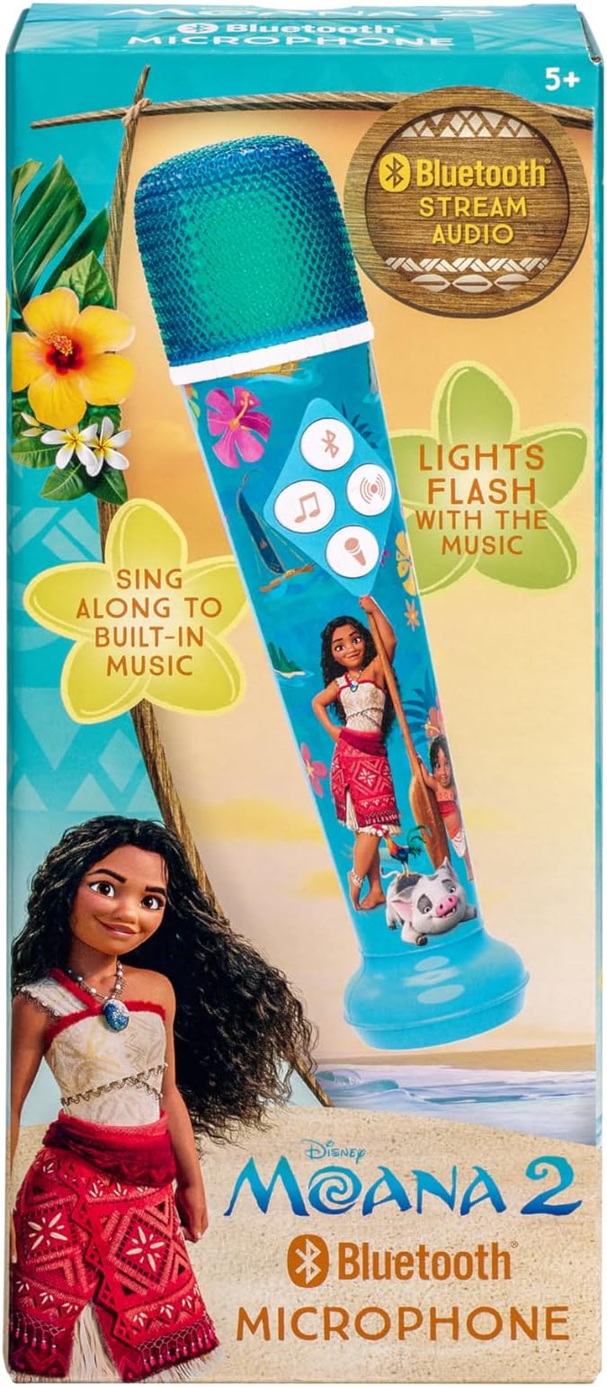 eKids Moana 2 Karaoke Microphone for Kids, Bluetooth Microphone Includes Built-in Music and Light Show, Designed for Fans of Moana Toys