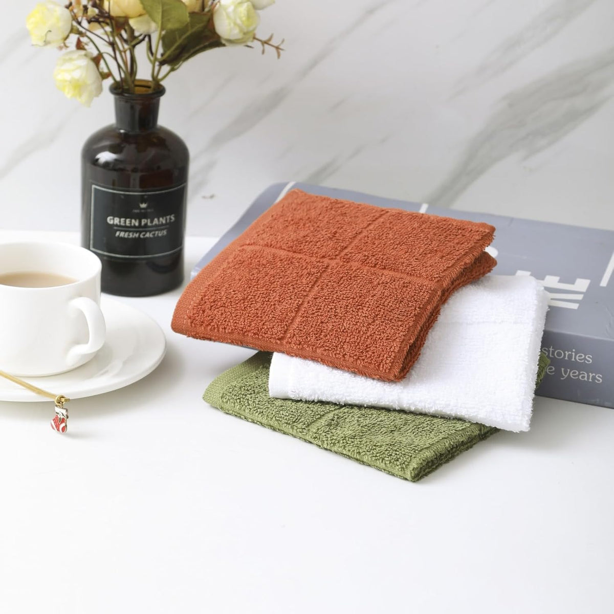 Glynniss Kitchen Dish Cloths Highly Absorbent Dish Rags 100% Cotton Wash Cloths for Washing Dishes (Green, 50)
