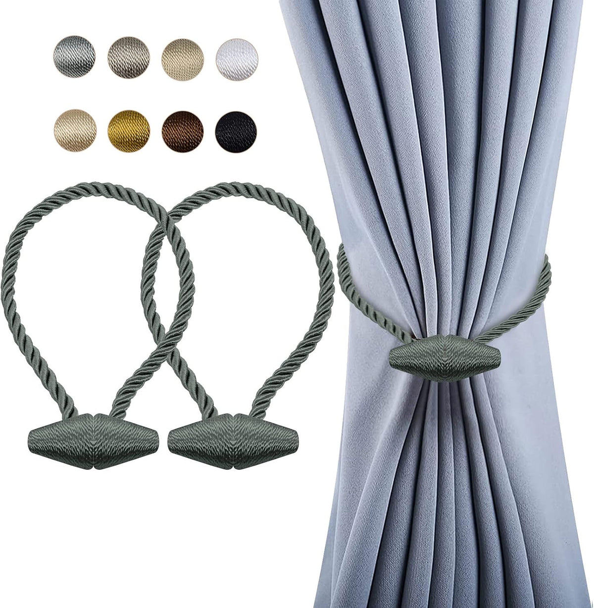 Hion Magnetic Curtain Tiebacks Gray Blue 2pcs, Curtain Tiebacks Buckles Holdbacks Holders Hooks Clip for Home Bedroom Office Decorative Curtain