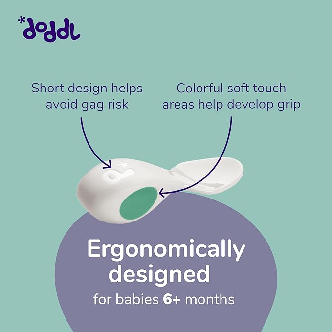 doddl Baby Spoon and Fork Set with Travel Case, Ergonomic Utensils For Self Feeding, Silverware for Babies 6 Months and Up, BPA Free, Dishwasher Safe