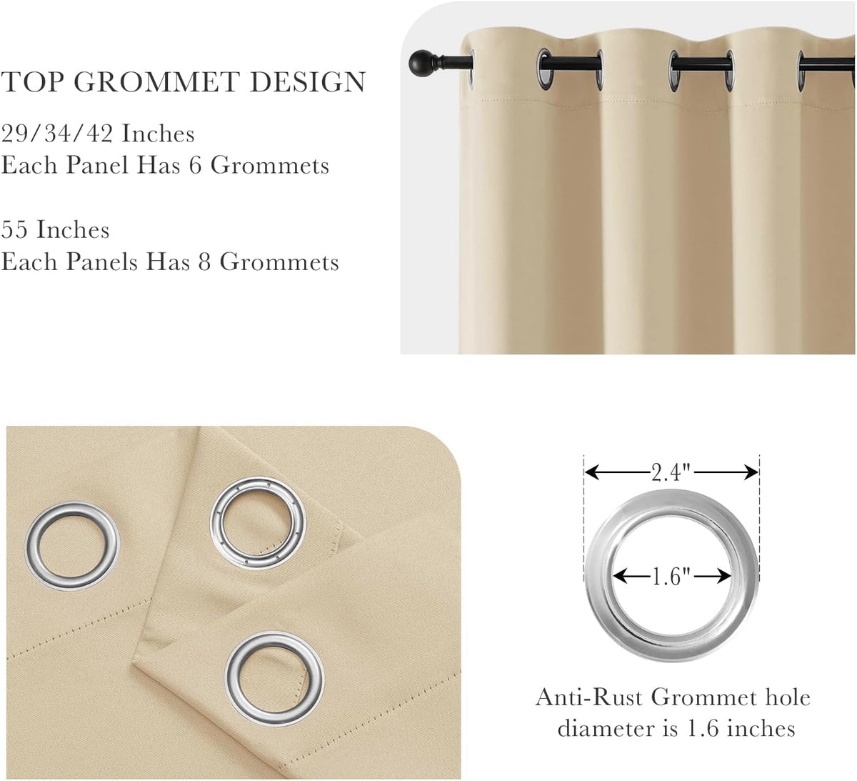 PONY DANCE Biscotti Beige Blackout Curtains for Bedroom 63 Inch Length 2 Panels Set, Thermal Insulated Energy Saving Grommet Top Window Treatment Drapes for Living Room, W34 x L63 Inch