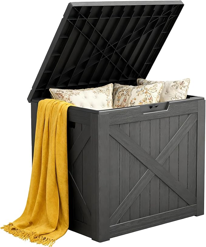 Outdoor Storage Box, Deck Box Waterproof 35 Gallon, Resin Outside Storage, Storage Bin for Package Delivery, Patio Furniture Cushion, Pool Accessories, Weatherproof and UV Resistant, Black