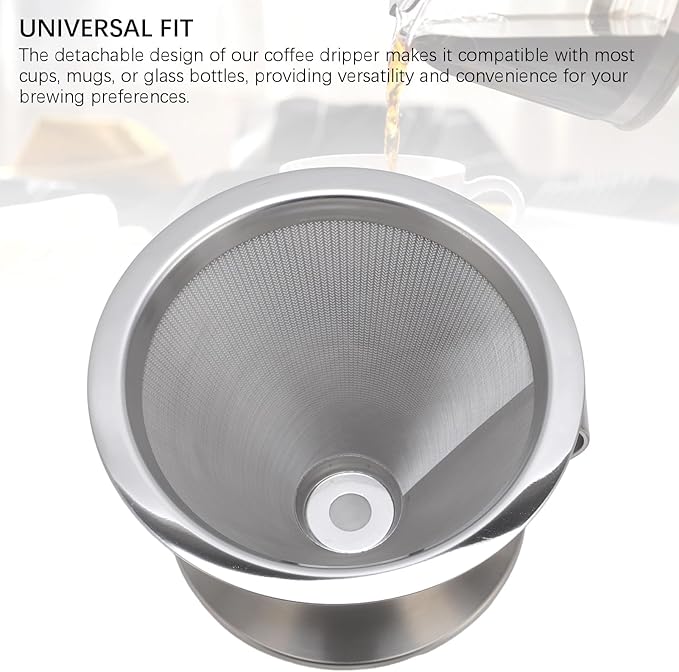 Paperless Pour Over Coffee Strainer, Premium Stainless Steel Coffee Dripper with 300 Mesh, Optimal Extraction Portable Reusable Filter Cone for Travel Brewing Tea