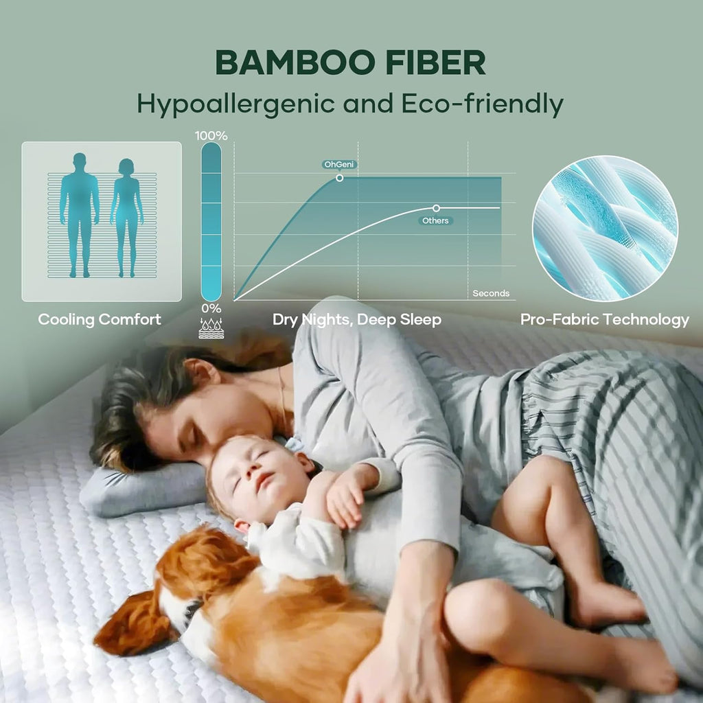 OhGeni 100% Waterproof Mattress Protector, King Size Mattress Pad, Fits 6"-20" Mattresses with Deep Pocket, Cooling, Breathable Fitted Sheets, Soft Bed Cover, Noiseless, Machine Washable