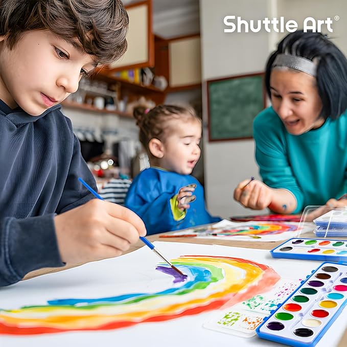 Shuttle Art 16 Colors Watercolor Paint Set Bulk, 15 Pack, Watercolor Paint Set with Paint Brushes for Kids and Adults, Washable Paint for Classroom, Parties, Kindergarten and Art Activities