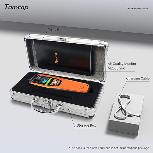 Temtop Air Quality Monitor CO2 Detector Professional Carbon Dioxide PM2.5 PM10 Formaldehyde Temperature and Humidity Monitor w/Audio Alarm Data Export (M2000 2nd)
